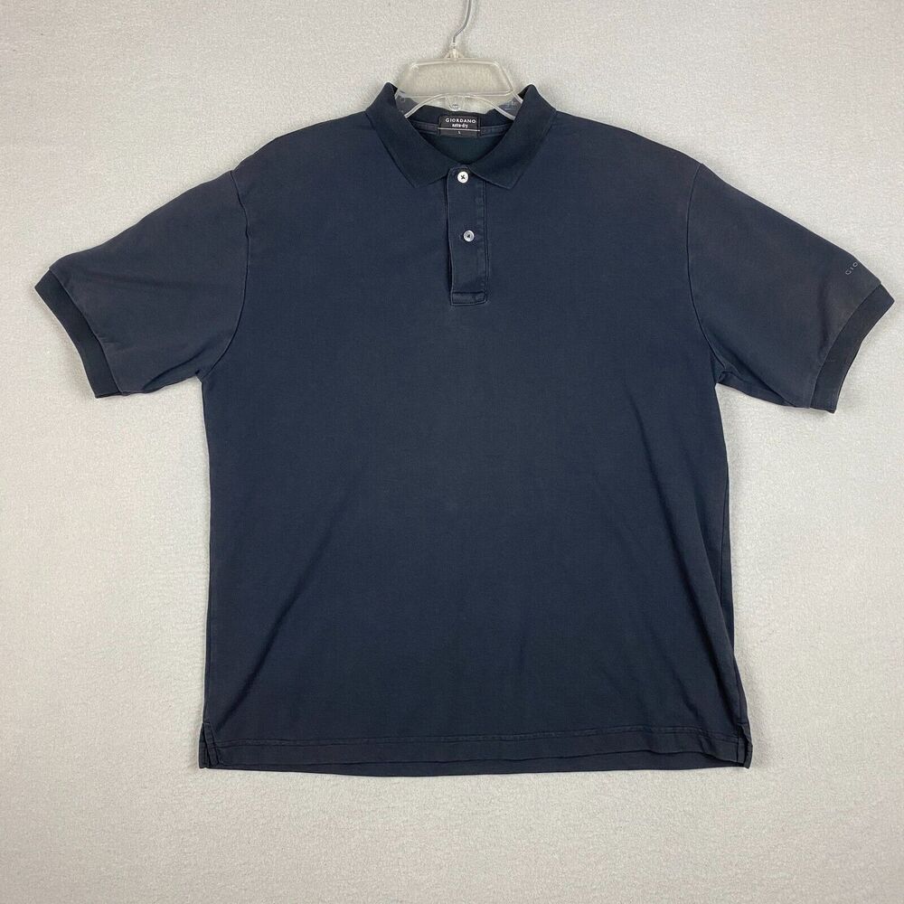 Giordano Mens Large Natru-Dry Short Sleeve Polo Shirt Navy Blue Cotton Blend